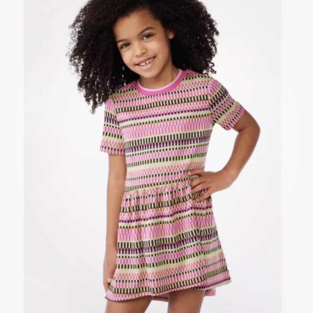 Scoop NYC Girls Multi Color Pixilated Stripe Fit n Flare Dress Large (10-12) NEW - Picture 1 of 6